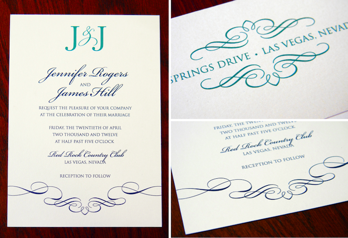 Classic Teal and Navy Wedding Invitation