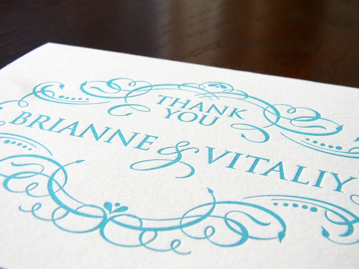 Couture Letterpress Thank You Note for Brianne and Vitaliy