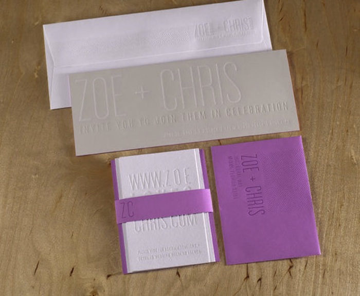 Spark Purple, Gray, and White Letterpress Wedding Stationery Suite