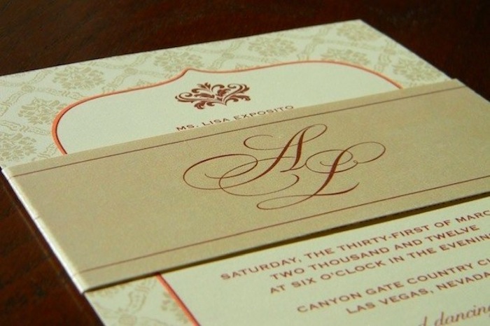 Couture Damask Wedding Invitation with Belly Band