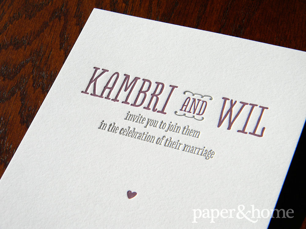 Purple and Gray, Cute and Modern Letterpress Wedding Invitation Detail