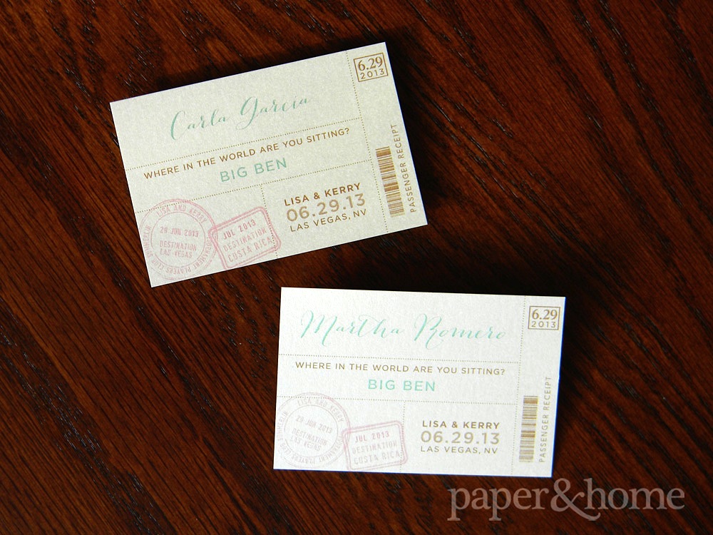 Pair of Boarding Pass Travel Destination Escort Cards