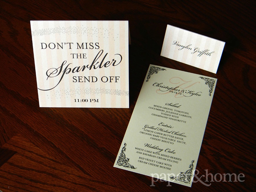 Blush pink and black wedding stationery accessory set