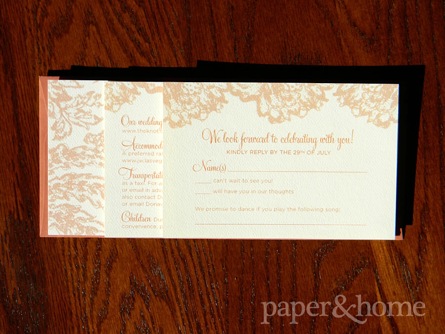 Rust Orange Tiered Wedding Invitation Suite on Felt Paper with Lace Elements