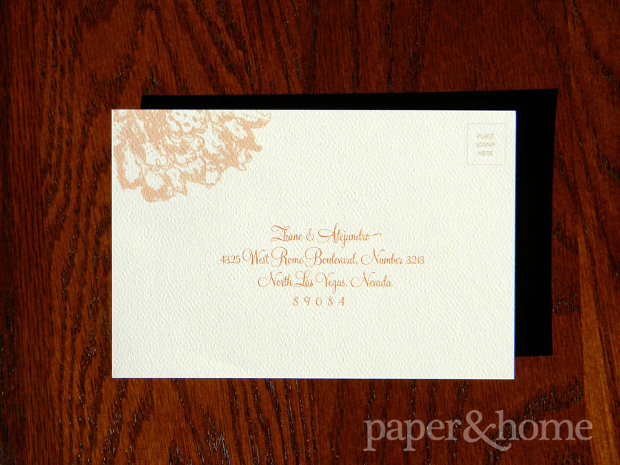 Rust Orange Reply Postcard (front) on Felt Paper with Lace Elements