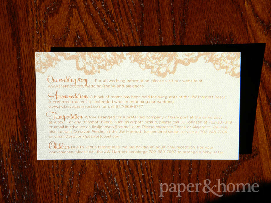 Rust Orange Wedding Info Card on Felt Paper with Lace Elements
