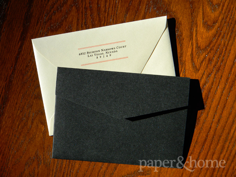Black Shimmer Pocket and Champagne Shimmer Euro Flap Envelope with Return Address