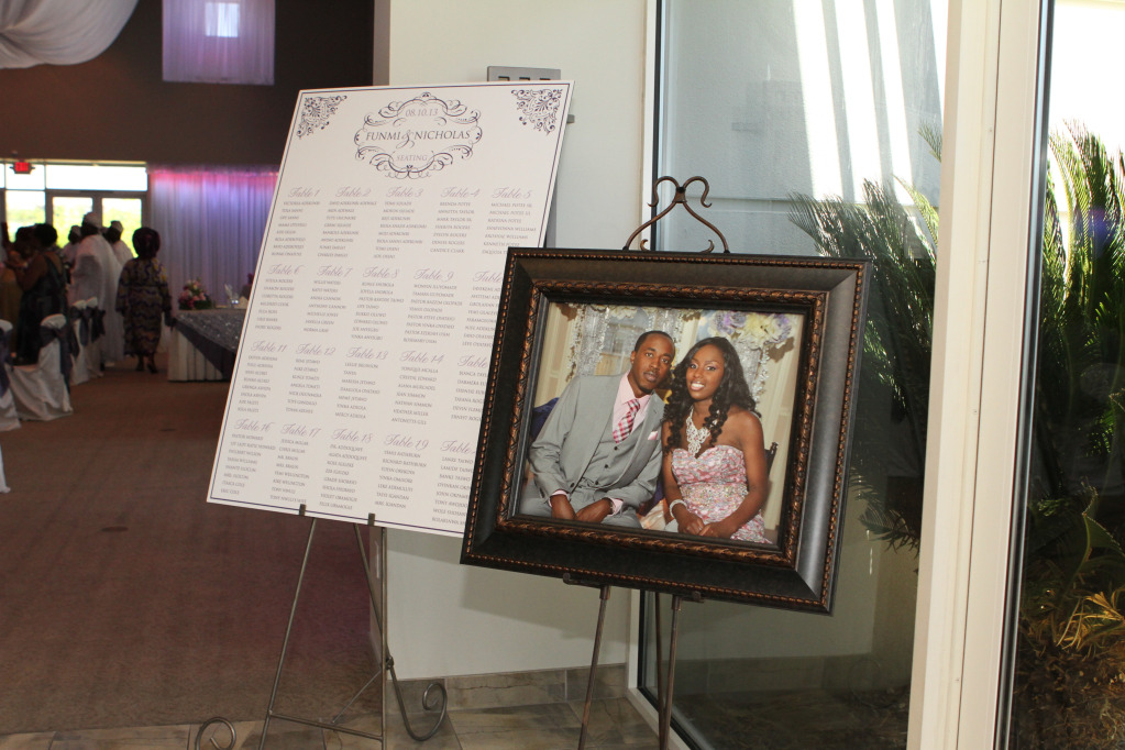 Wedding Seating Board at Emerald at Queensridge with Couples Photo