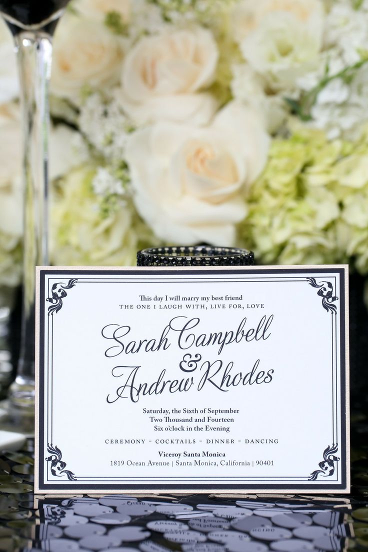 Modern Meets Old Hollywood Mounted Black and White Wedding Invitation