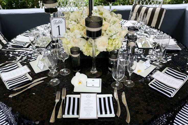 Modern Meets Old Hollywood Mounted Black and White Table Number, Place Card, and Menu Card