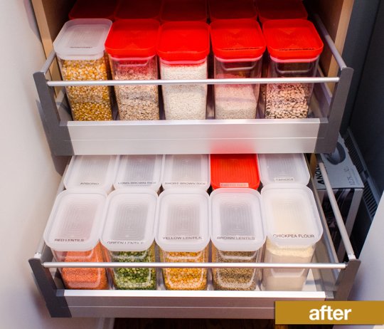 Kitchen pantry with labeled containers