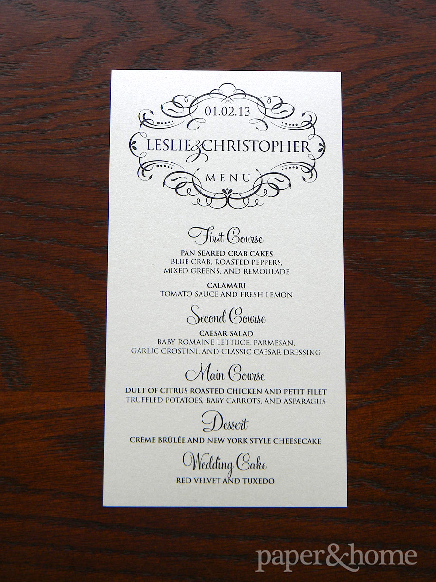 Ornate Shimmer Wedding Menu Card
