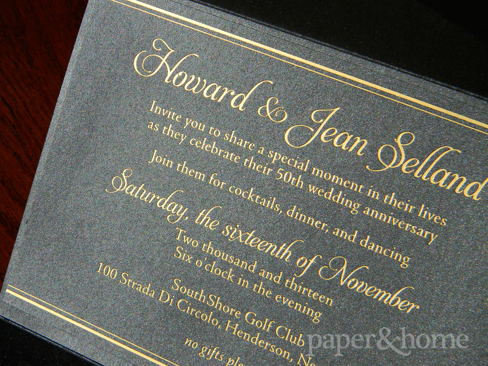 Golden Anniversary Invitation with Gold Foil on Black Shimmer Paper