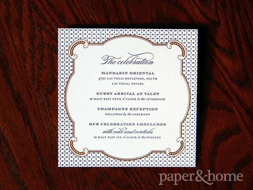 Copper Foil Purple Letterpress Wedding Info Card