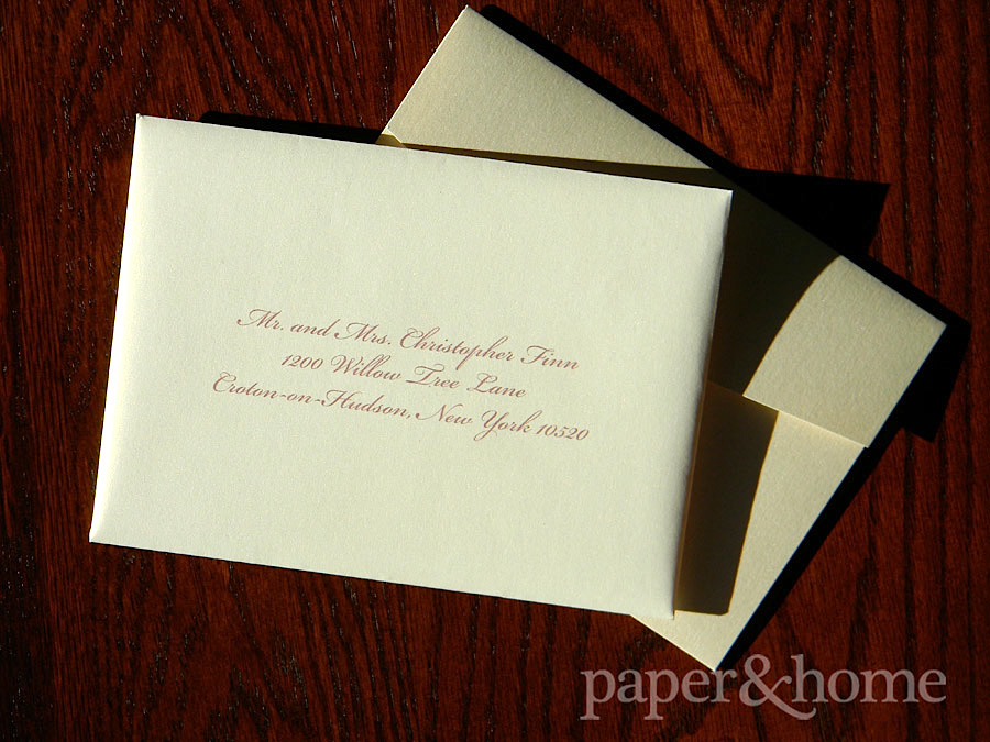 Guest Addressing on Champagne Shimmer Envelope with Pocket Wedding Invitation