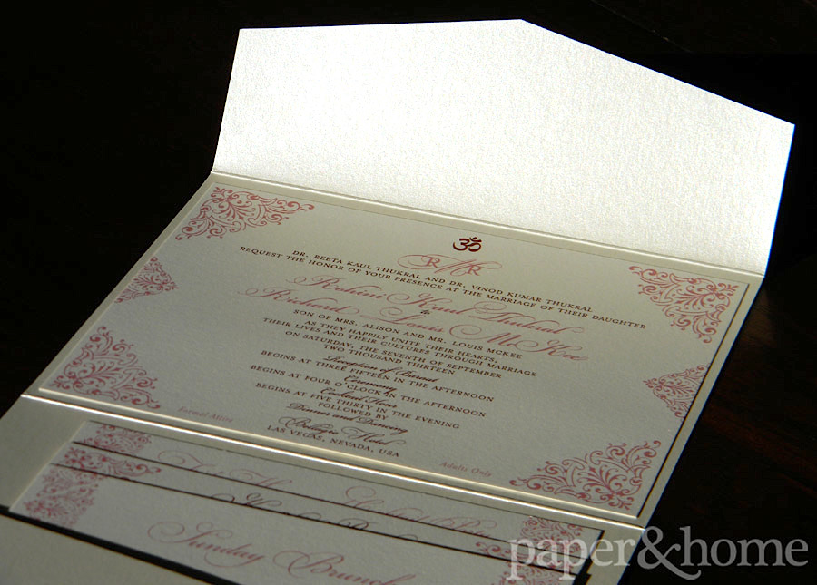 Indian Pocket Wedding Invitation Set on Shimmer Paper