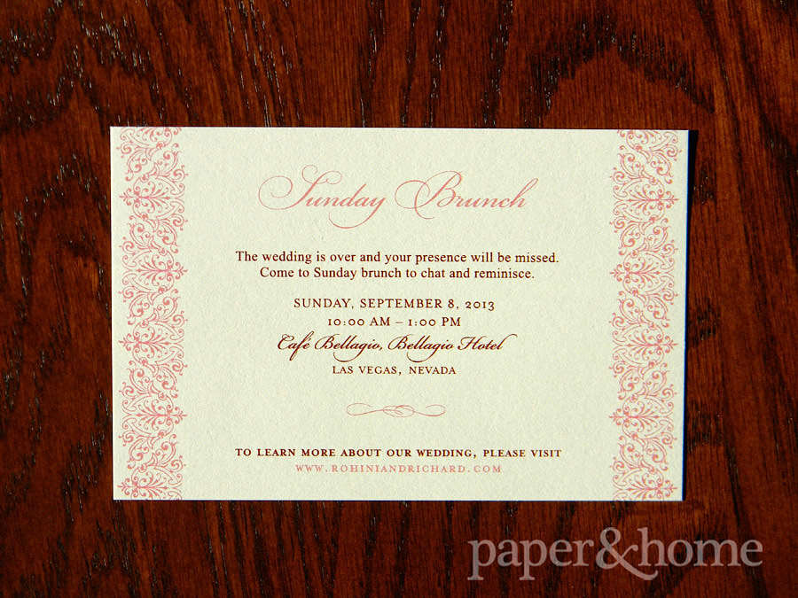 Indian Wedding Invitation Sunday Brunch Enclosure Card on Shimmer Paper