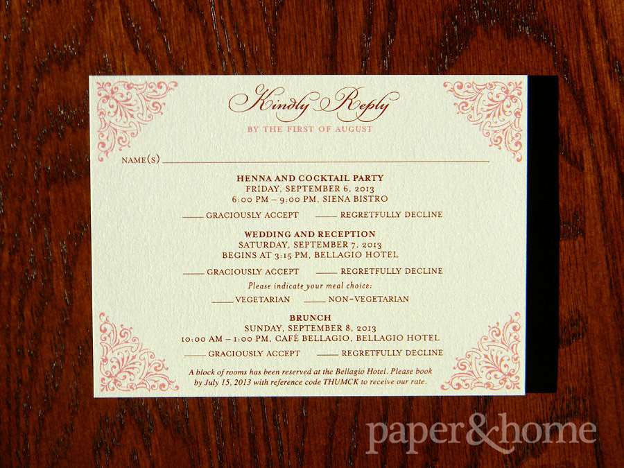 Indian Wedding Invitation Sunday Brunch Reply Postcard on Shimmer Paper