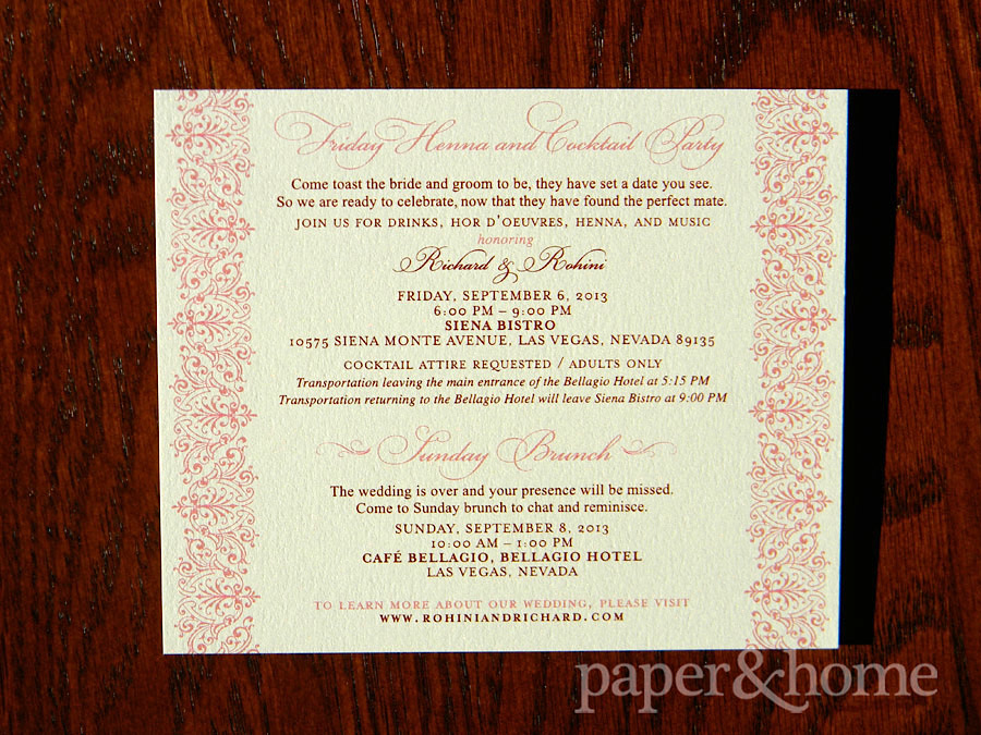 Indian Wedding Invitation Sunday Brunch Henna Party Card on Shimmer Paper