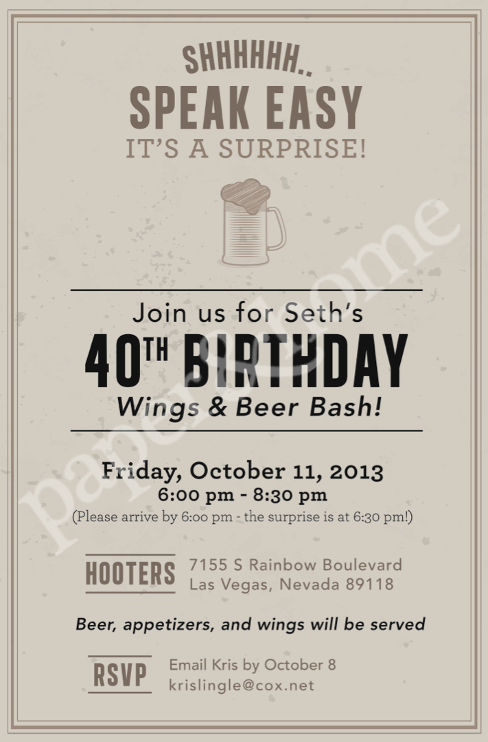 Wings and Beer Evite Invitation for Man's Birthday