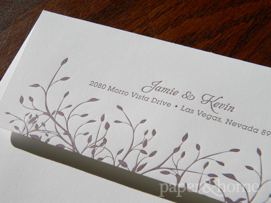 Garden Wedding Letterpress Envelope with Purple Leaves