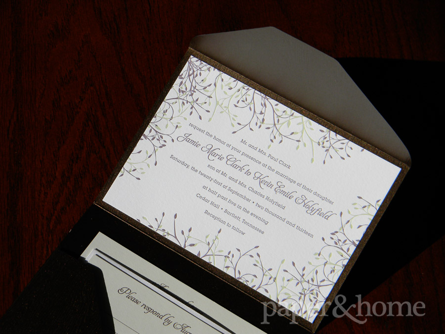Wood Grain Garden Letterpress Pocket Wedding Invitation Set