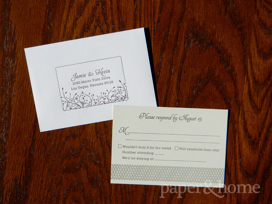 Letterpress Garden Wedding Invitation Reply Card with Envelope