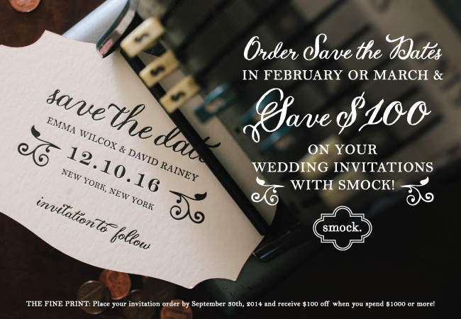 Save $100 on your wedding invitations with Smock at Paper and Home in Las Vegas