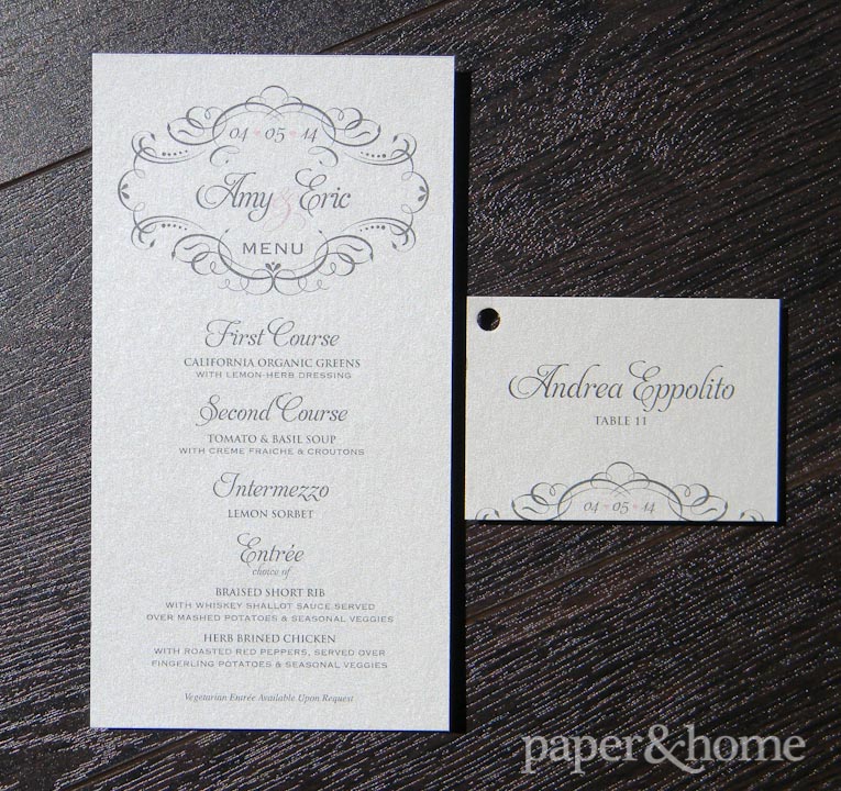 elegant menu card and escort card with hole punch