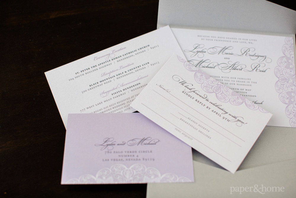 Purple and Gray Lace Wedding Invitations