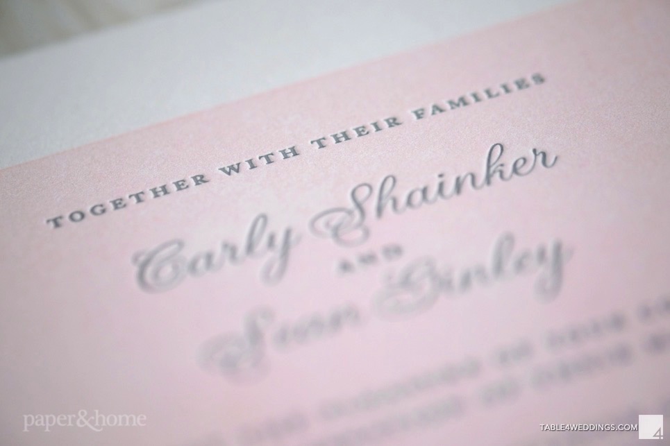 pink and gray letterpress wedding invitations