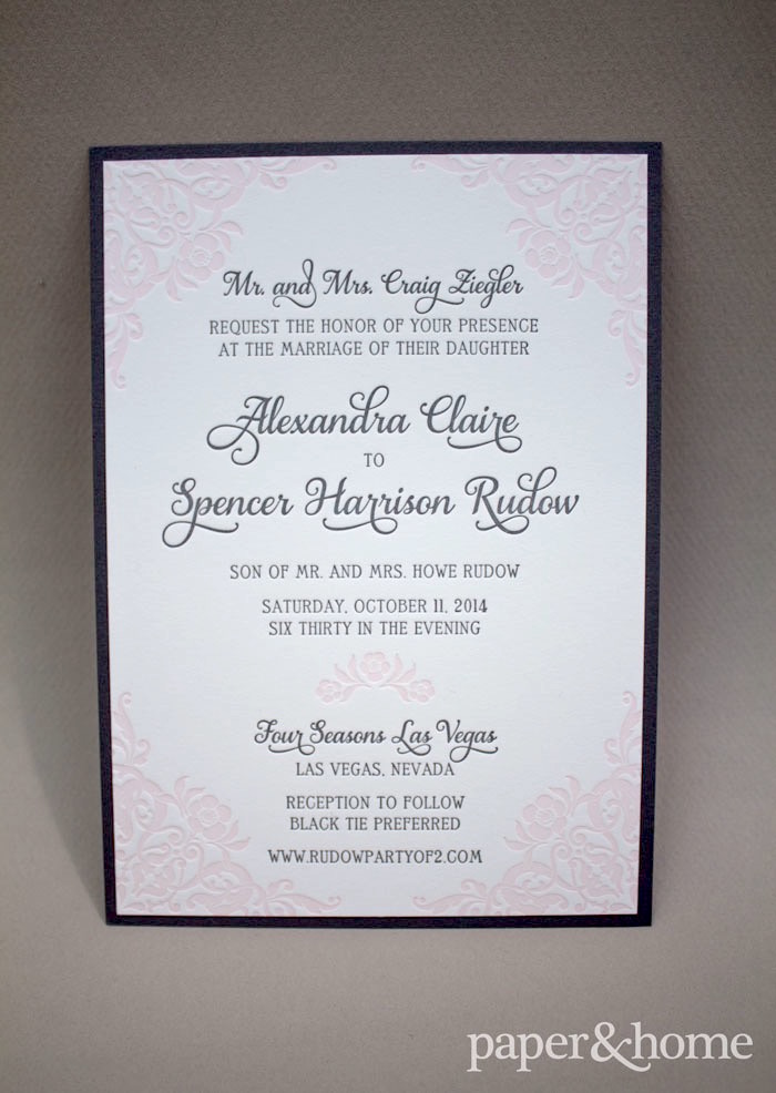 pink letterpress wedding invitations