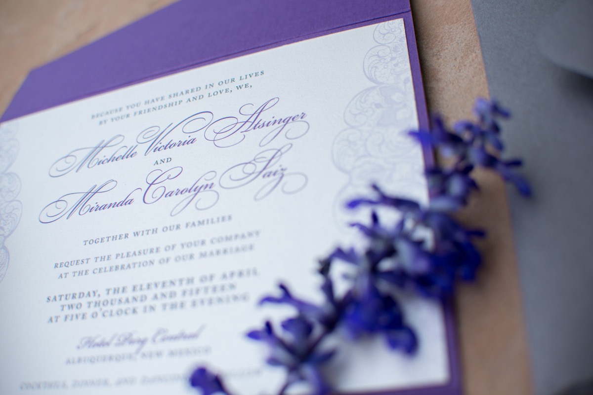 purple lace wedding invitation