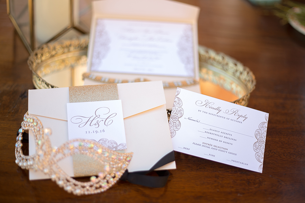 Gold, Lace, and Glitter Wedding Invitations