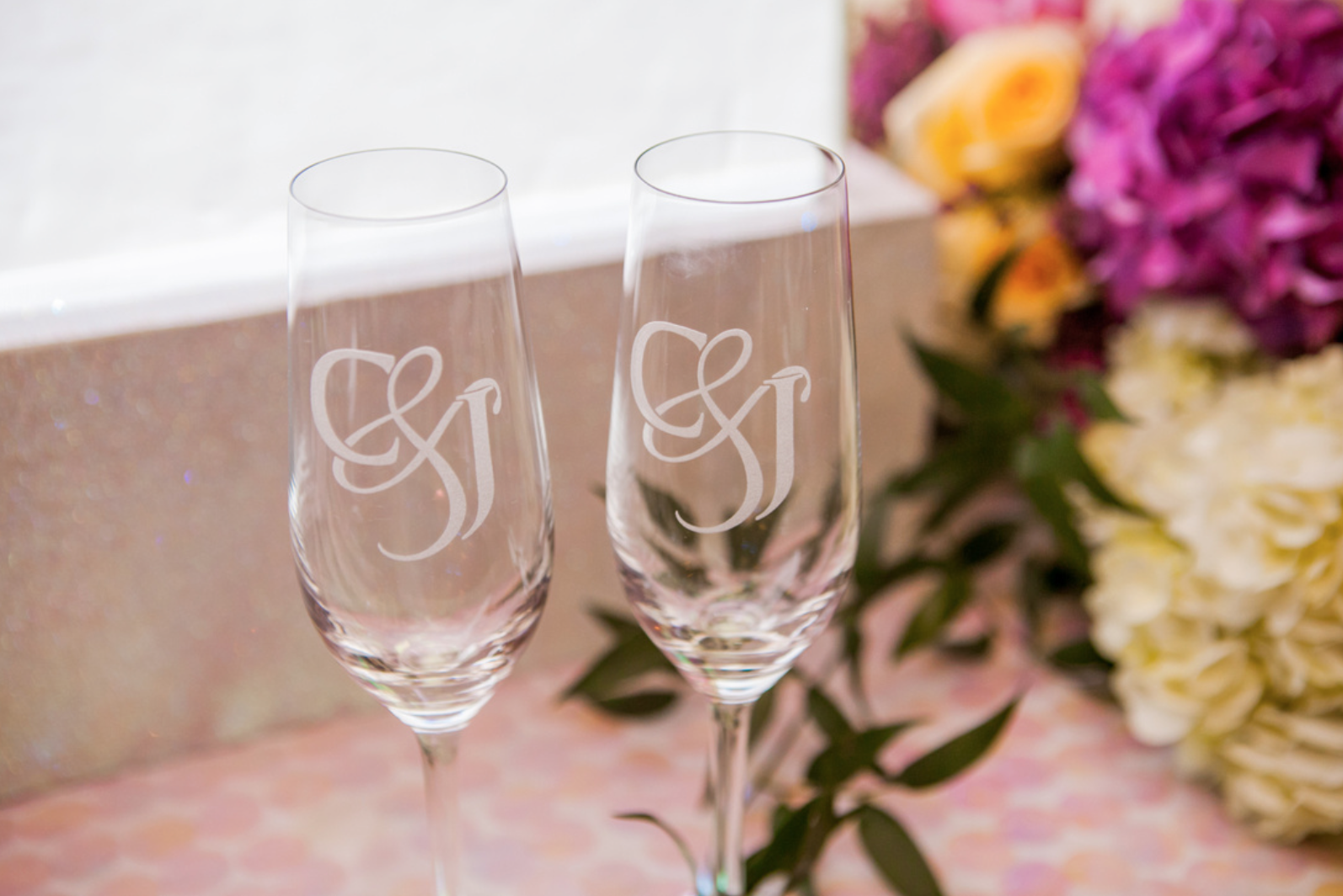 Custom Wedding Monograms champagne flutes
