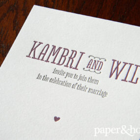Purple and Gray, Cute and Modern Letterpress Wedding Invitation Detail