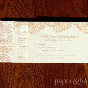 Rust Orange Tiered Wedding Invitation Suite on Felt Paper with Lace Elements