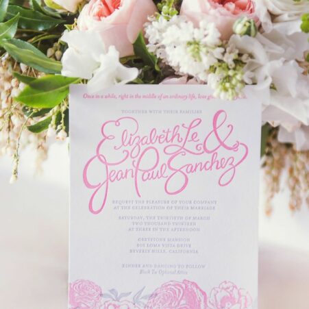 2-color letterpress wedding invitations for a Beverly Hills Wedding at Greystone Mansion.