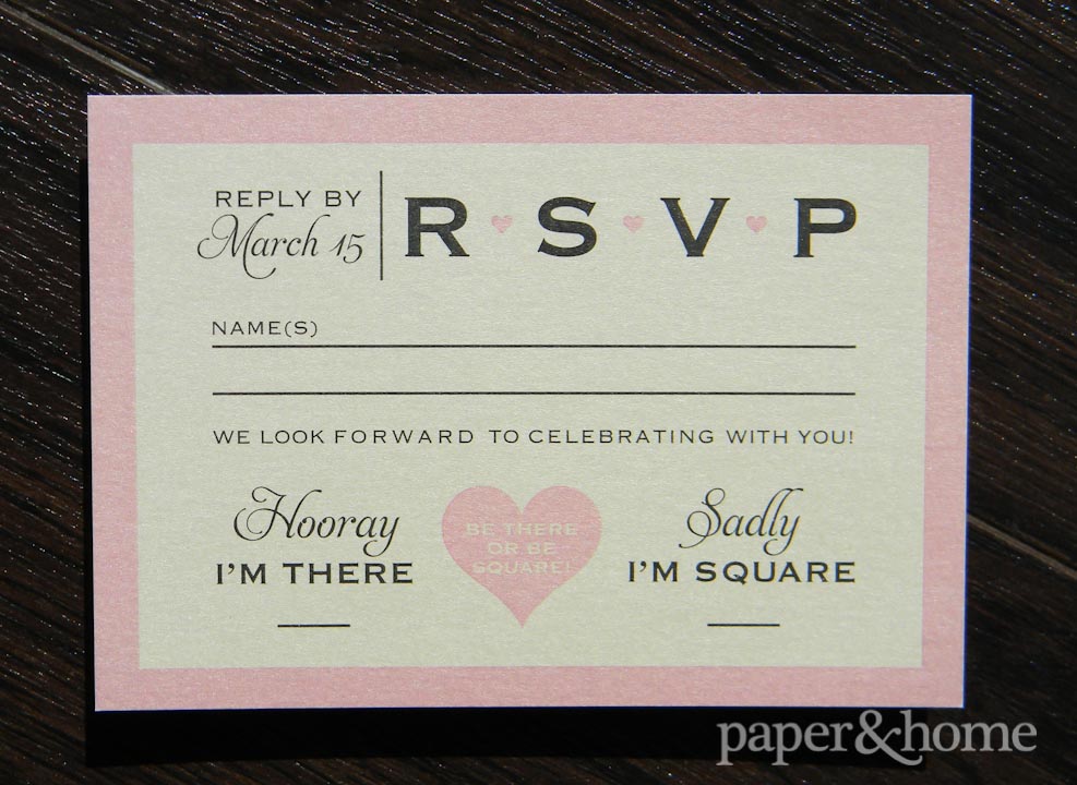 Modern Classic Reply Postcard. Pink, Champagne, Black, Shimmer