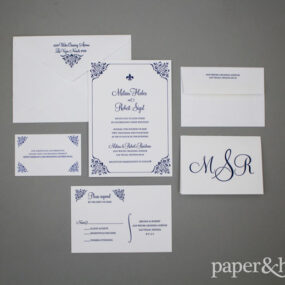 letterpress fleur de lis wedding invitations