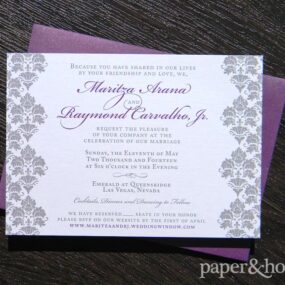 purple damask wedding invitations