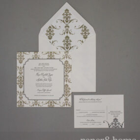 damask letterpress wedding invitations