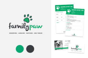 dog groomer logo and business cards