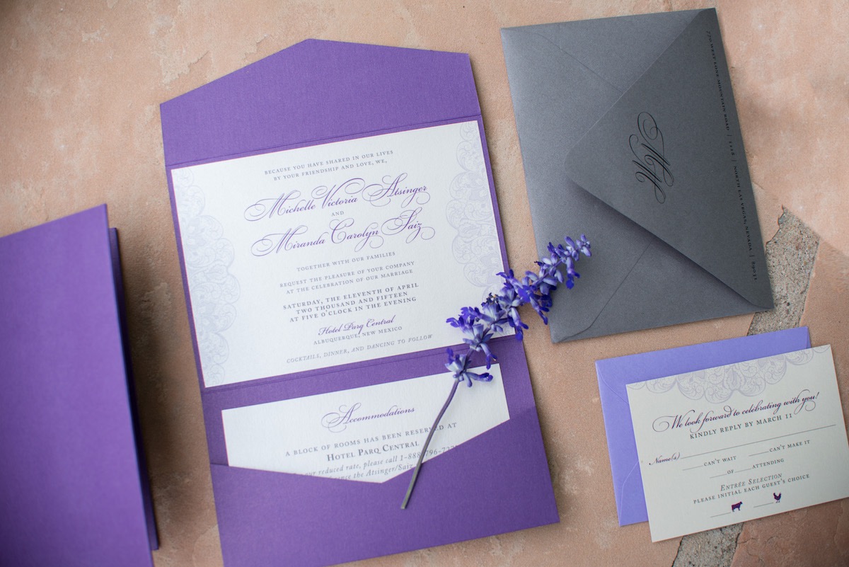 purple lace wedding invitations