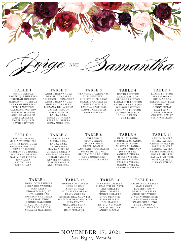 Floral 01 Seating Chart