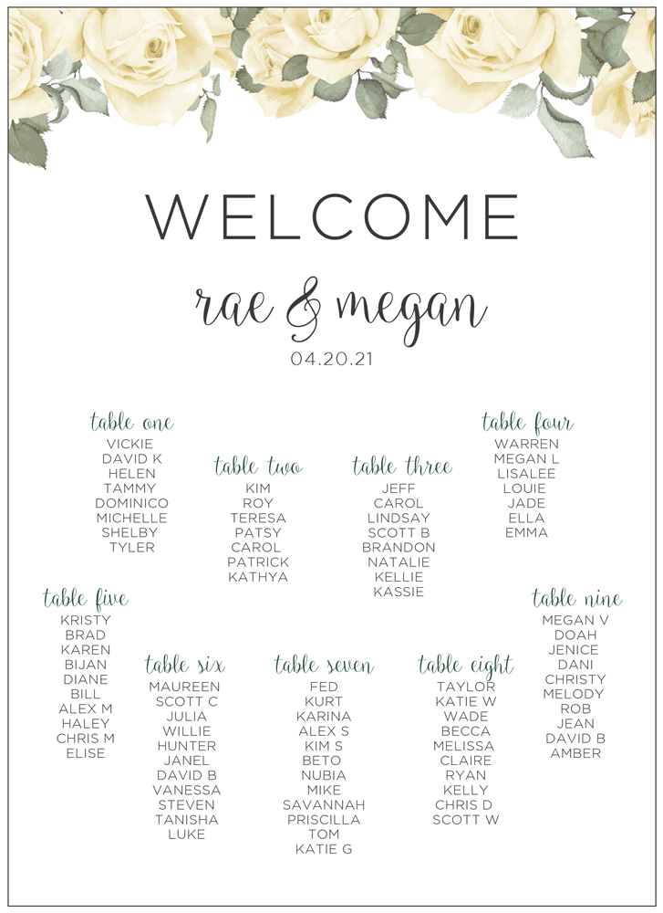 Floral 12 Seating Chart