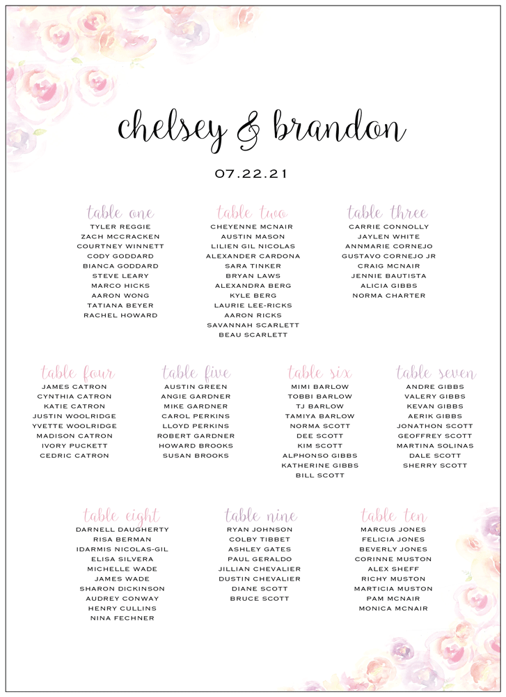 Floral 14 Seating Chart - Paper and Home