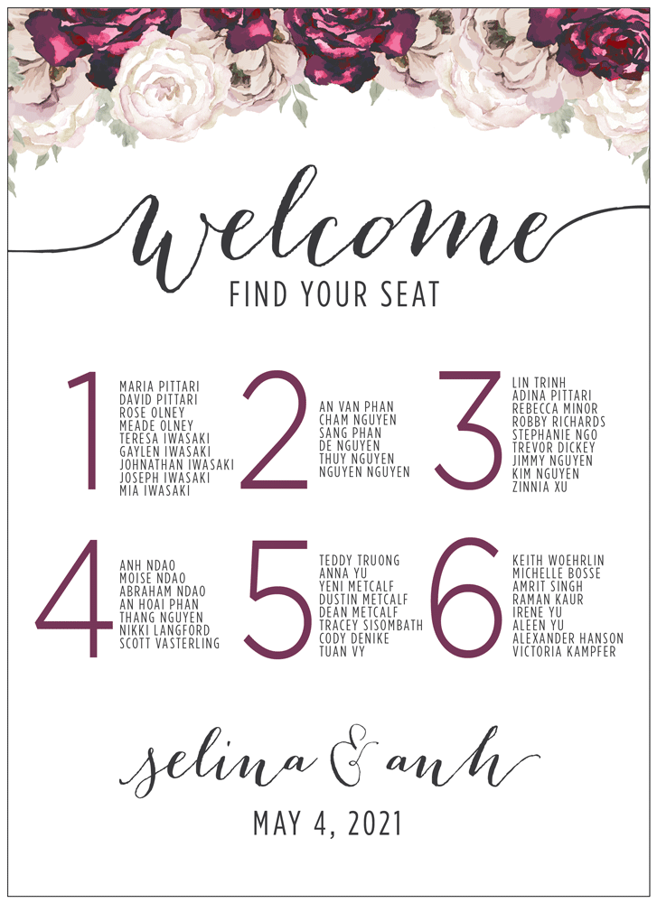 Floral 19 Seating Chart