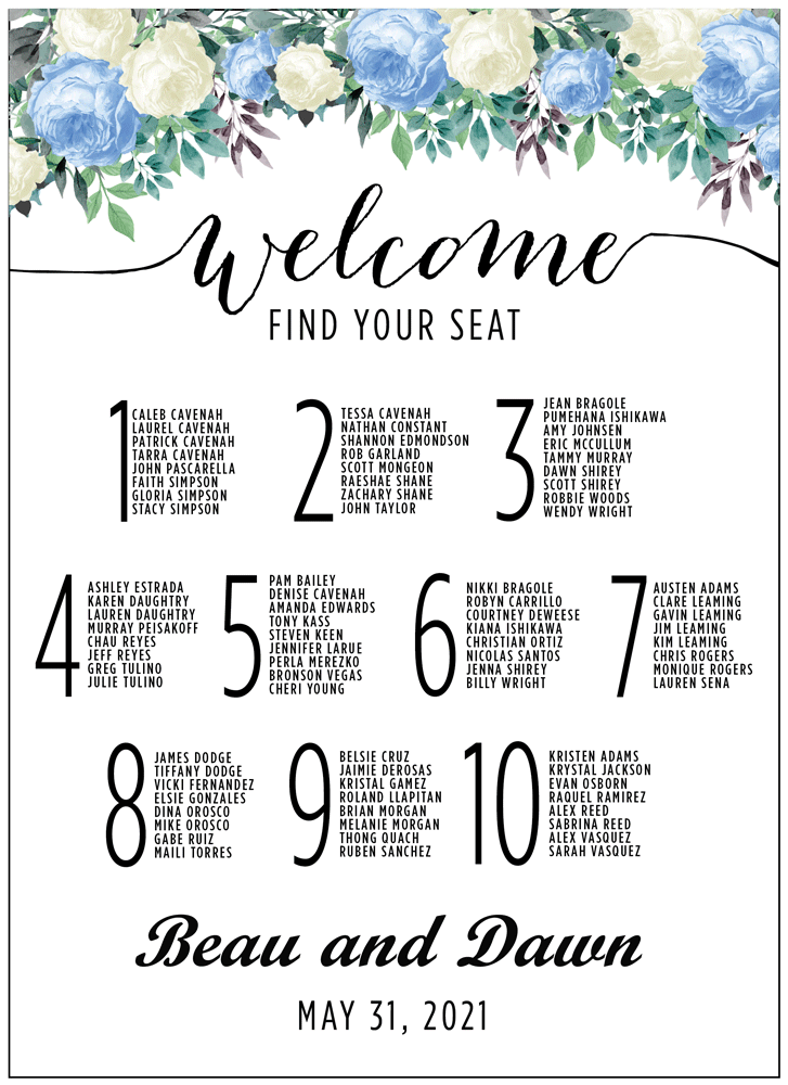 Floral 22 Seating Chart
