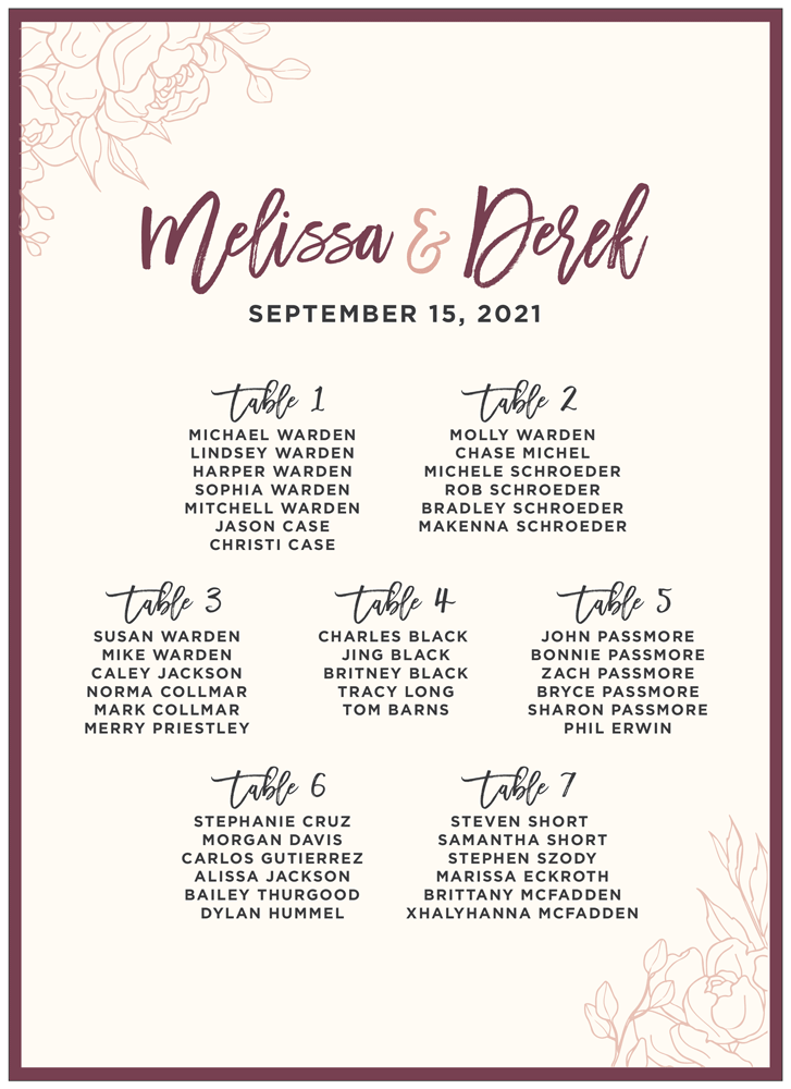 Floral 23 Seating Chart